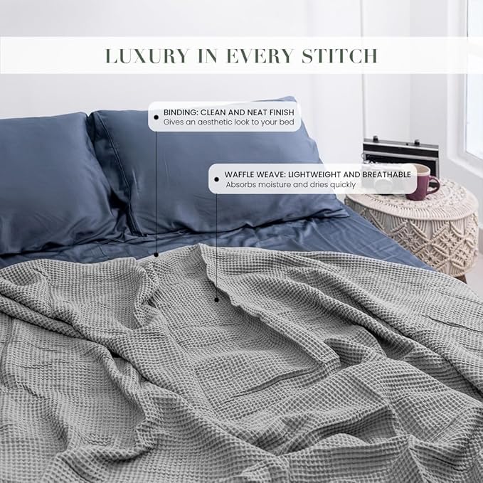 Salt Earth GOTS Certified 100% Organic Cotton Throw Blanket, 60" X 80" Waffle Blankets & Throws for Bed, Throw Blanket for Couch,Modern and Cozy Blanket,All Seasons, Comfy Soft Blanket(Scottish Grey)