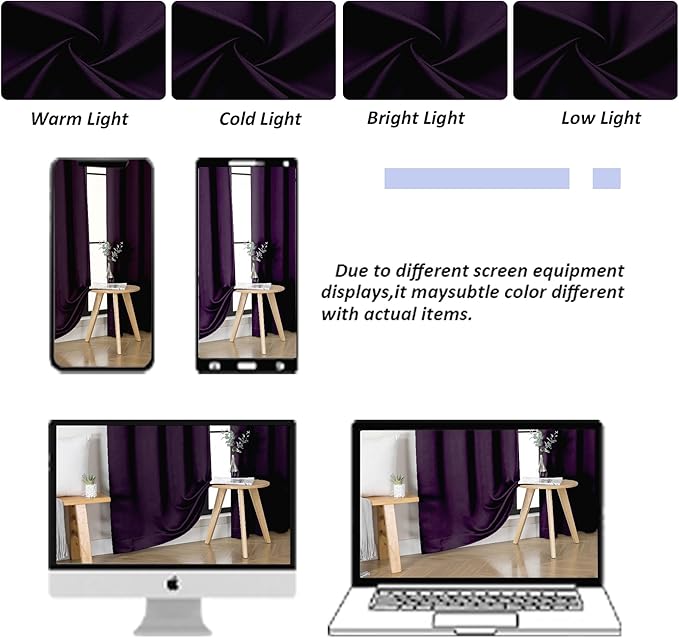 Simplebrand Ava BlackBerry Blackout Curtains for Bedroom 63 Inch Length 2 Panels Set, Nursery Thermal Insulated Energy Saving Rod Pocket Window Treatment Curtains Blackout Drapes, W40 x L63 Inch