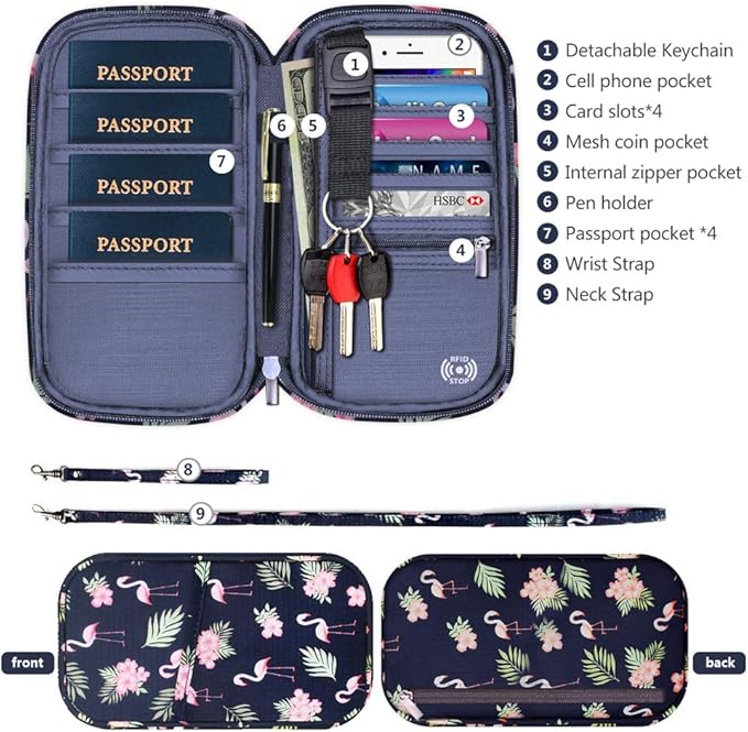 RFID Family Passport Wallet Holder Waterproof, Travel Document Organizer Credit Card Clutch Bag for Men Women
