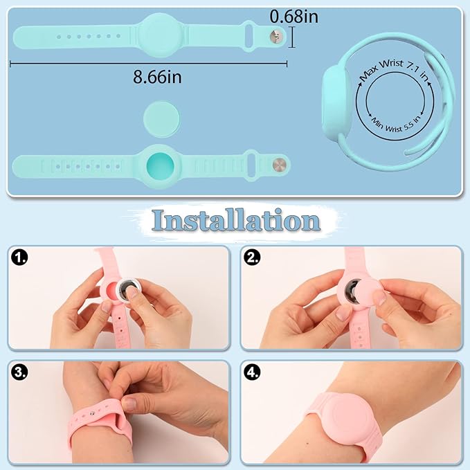 Kids Waterproof Airtag Bracelet Compatible with Apple AirTag, Hidden Silicon Protective Case for Air Tag GPS Tracker Holder, Adjustable Anti-Lost Watch Band for Toddler Child (Cyan)