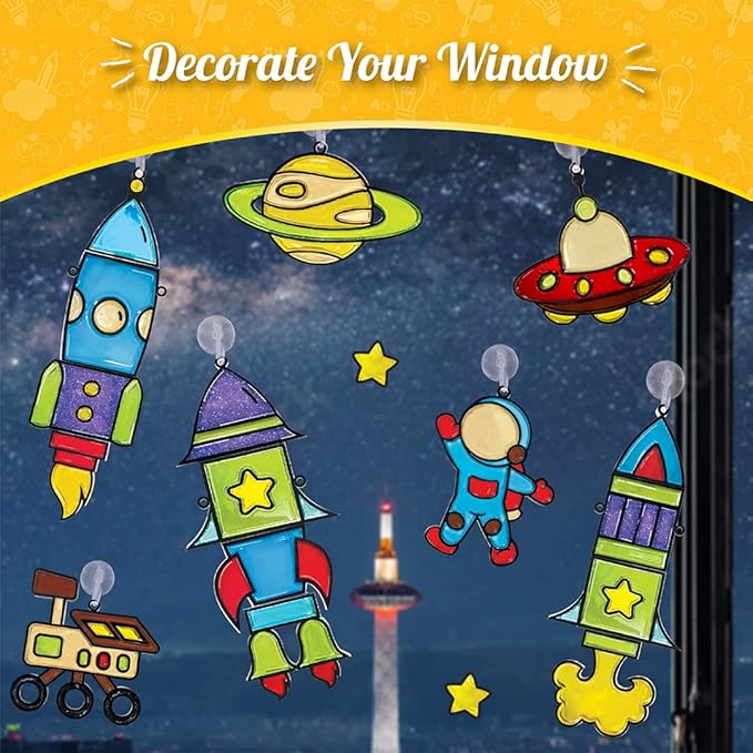 Imagimake Window Art for Kids - Rocket | Suncatcher Kits for Kids, Arts and Crafts for Ages 6-8 | Birthday Gifts for 5 6 7 8 9 10 11 12 Years Old Boys & Girls