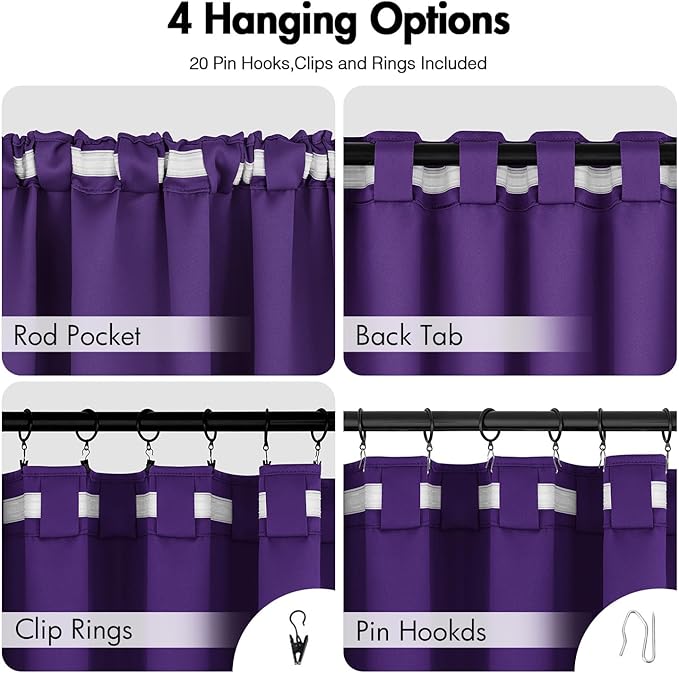 ANRODUO Back Tab Blackout Curtains for Bedroom Living Room, Rod Pocket Pinch Pleated Thermal Insulated Room Darkening Curtains 84 Inches Long 2 Panels, Purple, 42 x 84 Inch