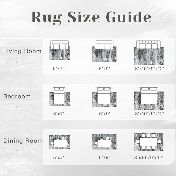 Washable Rug 9x12 Area Rugs for Living Room: Large Neutral Soft Rug Abstract Non Slip Low Pile Modern Carpet for Bedroom Kitchen Nursery Office Dining Room Indoor (Black, 9'x12')