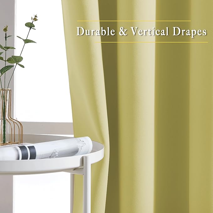 NICETOWN Paler Yellow Blackout Curtains for Bedroom (1 Pair, 52 x 84 inches), Farmhouse Thermal Insulated Room Darkening Drapes for Windows