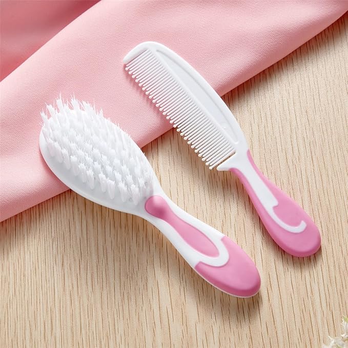 Baby Hair Brush and Comb Sets, New Born Baby Hair Brushes, Perfect Baby Registry Gift for Newborns(Pink)