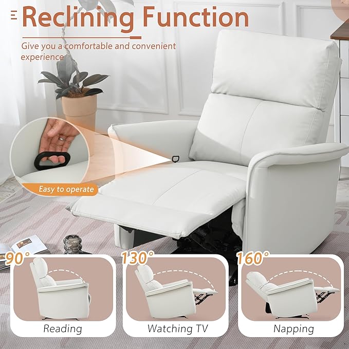 Manual Rocker Recliner Chair with Glider Motion for Nursery, 150° Recline & Wide Armrests - Overstuffed Leather Nursery Chair for Small Spaces, Living Room, Bedroom