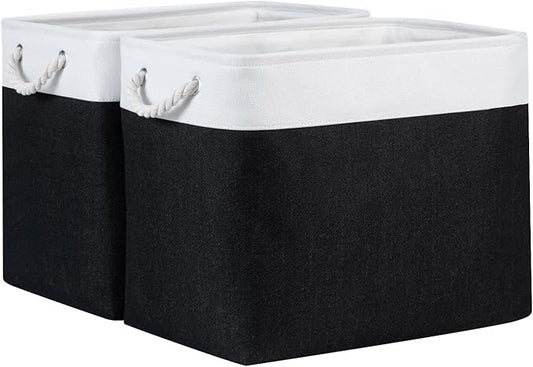 Bidtakay Baskets Extra Large Storage Bins for Clothes Set of 2 Black Baskets for Organizing Fabric Bins 17x12x15 In Tall Baskets with Handles Decorative Basket for Home Organiztion Dog Toy Baskets
