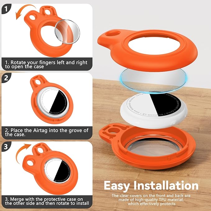 Upgrade Waterproof 2 Pack Airtags Holder with Apple Airtags Keychain, Hard PC Air Tag Case, Anti-Scratch & Shock Air tag Holder, Men's Women's Keyrings & Keychains-Orange+Mint Green