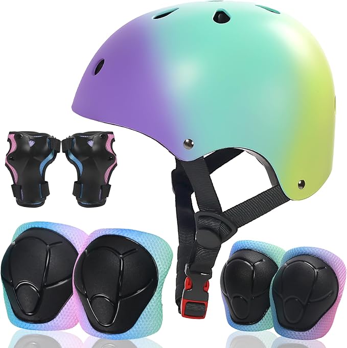 Kids Bike Helmet and Pads Set for Ages 2–14, CPSC Certified Adjustable Helmet with Knee Elbow Wrist Guards, for Skateboard, Scooter, Skating, Rollerblading, Multi-Sport Protective Gear