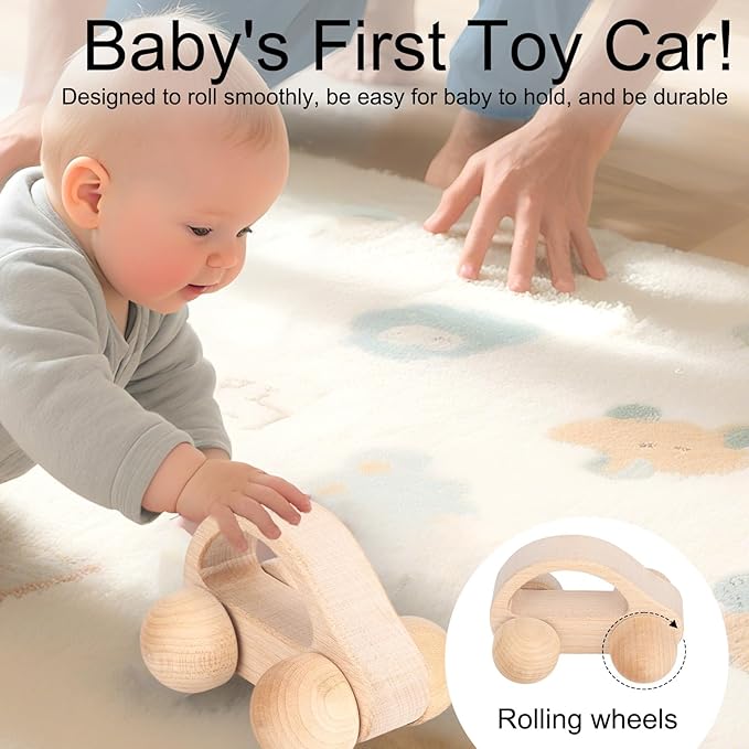 BOXOB Wooden Toys Cars, VehicleToy for Fine Motor Skill Development Wood Baby Push Race Car for Kids Toddlers Baby Boy Girl Birthday Nursery Decor Gift (Color 1)
