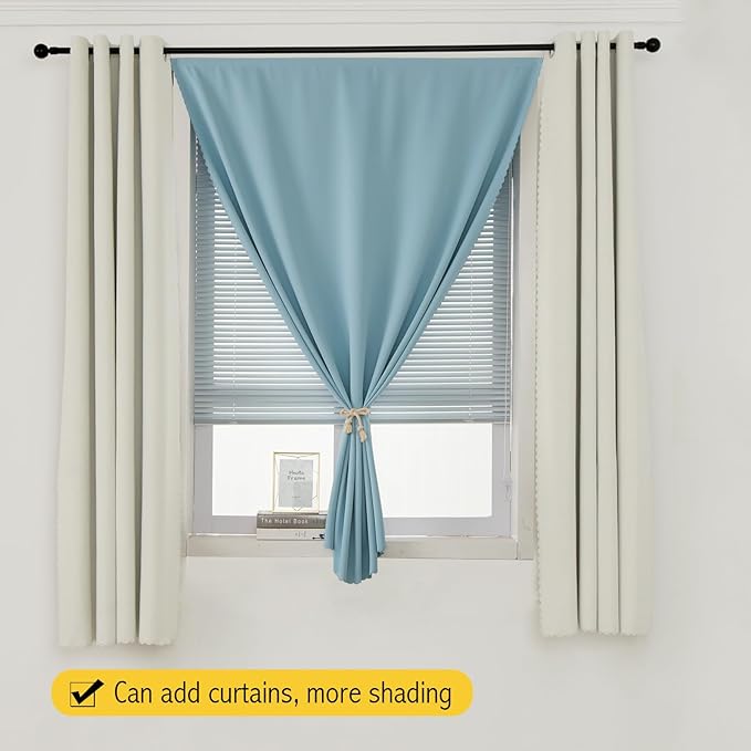 Self Adhesive Curtains, Black Out Shade for Window, Blackout Fabric Temporary Window Coverings Easy to Hang Curtains No Rod Needed, Use for Bedroom, Room, Kitchen, 35" W X 71" L, Lake Blue, 1 Panel