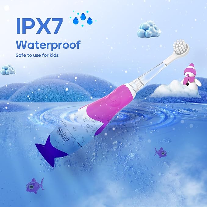 SEAGO Toddler Electric Toothbrushes for Baby Ages 0-3 Years, Baby Toothbrush with Smart Timer and Suction Base, 4 Replacement Brush Heads SG-513(Purple-C)