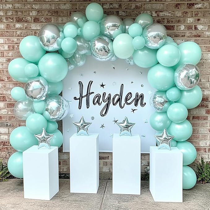 RUBFAC 129pcs Mint Green Balloons Different Sizes 18 12 10 5 Inch, Pastel Makani Blue Balloon Garland Arch Kit for Birthday Baby Shower Gender Reveal Easter Wedding Party Decoration