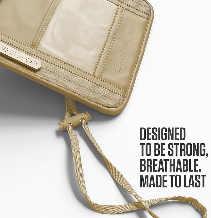 VENTURE 4TH Passport Holder Neck Wallet with RFID Blocking Nylon Lining - Hidden Neck Pouch for Travel (Sleek Beige)