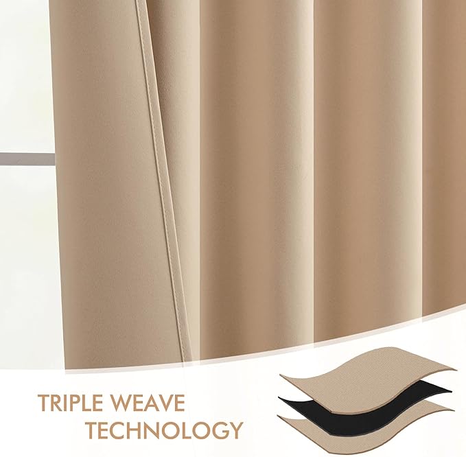 MIULEE Back Tab Beige Curtains 90 Inch Long 2 Panels Set for Living Room Bedroom Privacy, Cream Rod Pocket/Pinch Pleated Light Blocking Thermal Insulated Room Darkening Blackout Curtains, 52 x 90 Inch