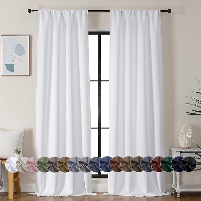 Simplebrand Ava Pure White Curtains for Bedroom 90 Inches Long 2 Panels Set, Room Darkening Window Treatment, Light Filtering Curtain Drapes, Soft Casual Rod Pocket Privacy Curtains, W40 x L90 Inch