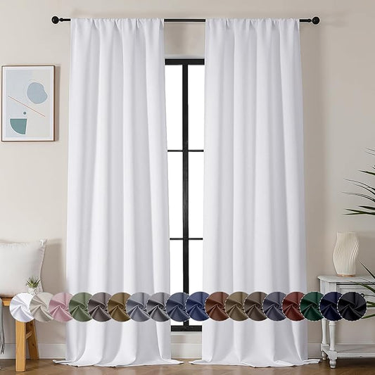 Simplebrand Ava Pure White Curtains for Bedroom 90 Inches Long 2 Panels Set, Room Darkening Window Treatment, Light Filtering Curtain Drapes, Soft Casual Rod Pocket Privacy Curtains, W40 x L90 Inch