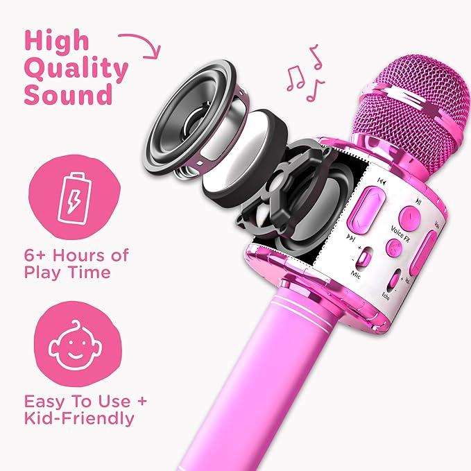 Move2Play, Kids Karaoke Microphone | Includes Pre-Loaded Songs & Bluetooth | Kids Birthday Party Gift | Toy for All Ages 2, 3, 4, 5, 6+ Year Old Girls, Boys & Toddlers