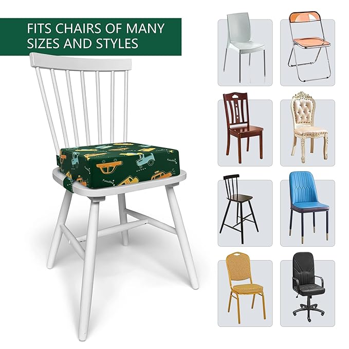 Toddler Booster Seat for Dining Table, Portable Booster Seat for Kitchen Chair, 4 Inch High-Density Foam Cushion with Adjustable Safety Straps and Non-Slip Bottom, Perfect for Kids Travel and Daily