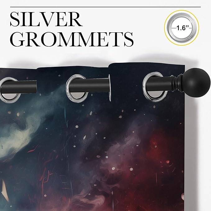 Fantasy Wolf Blackout Curtains for Boys Girl Bedroom Decor,Colorful Galaxy Misty Forest Wildlife Thermal Insulated Grommet Drapes Darkening Window Curtain for Living Room Home 72x63 inch