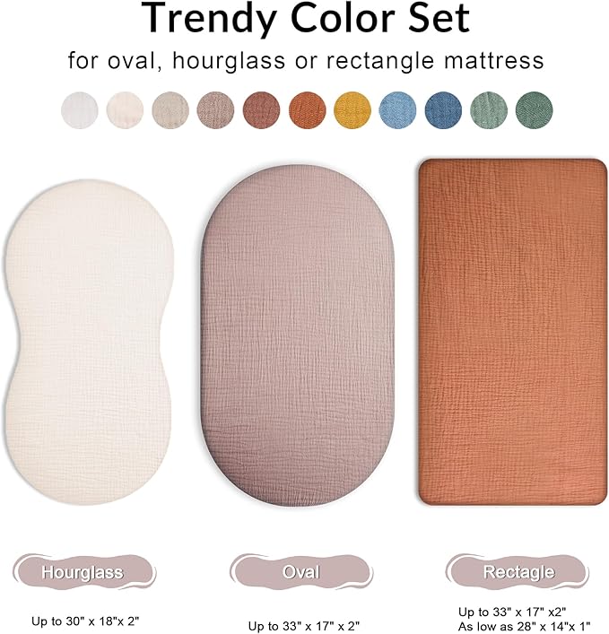 Bassinet Sheet for Baby Boy and Girl, Fitted Sheets for Rectangle, Oval, Hourglass Bassinet Mattress, Muslin Moses Basket Sheets with Neutral Style (Sage)