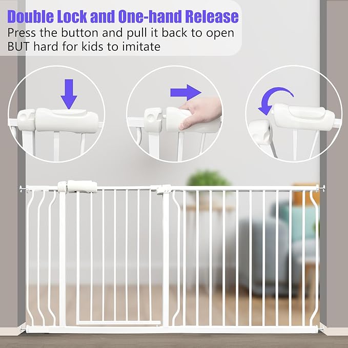 Extra Wide Baby Gate 85.8-104.5 Inch, Pressure Mounted No Drilling, for Stairs & Doorways, Metal White Indoor Safety Gate for Kids and Dogs
