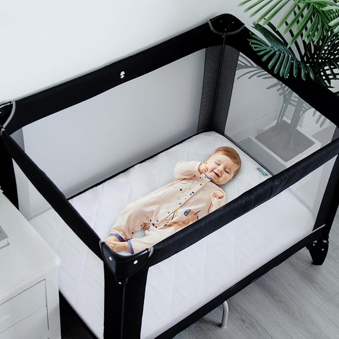 Pack and Play Sheets Fitted 2 Pack Waterproof Pack and Play Mattress Protector Pad Cover Quilted Compatible with Graco Pack n Play & Dream On Me & Pamo Babe, Playpen/Playard 39" x 27" White