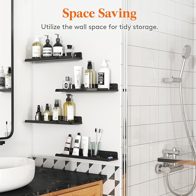 Lifewit Floating Shelves for Wall, 4 Pack Black Acrylic Shelf 15" Room Decor for Bookcase/Vinyl Record Display/Photo/Picture in Bedroom, Living Room, Bathroom, Kitchen Storage and Organization