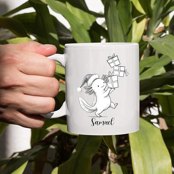 Personalized Axolotl Accent Mug Gift For Birthday Christmas, Axolotls White Coffee Cup 11 15 Oz, Custom Name Axolotl Animal Lover Coffee Mug Gift For Women Men Sister Brother, Cute Animal Travel Cup