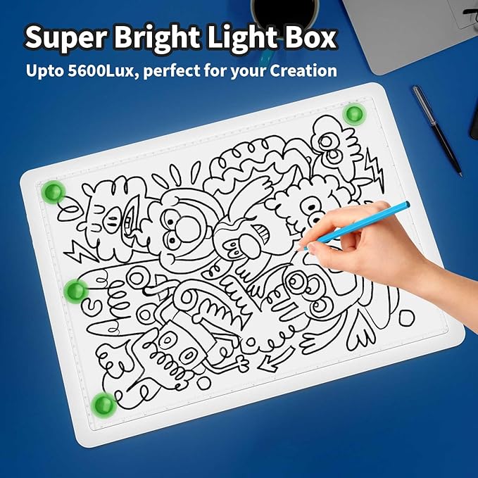 Zocelight Rechargeable A3 Light Box for tracing,Diamond Art Light Board with 4 Magnets,Wireless Light Pad for Diamond Painting,Ultra Bright Light Table for Drawing, Sketching,Animation(White)