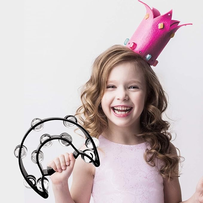 EastRock Double Row Tambourine,Metal Jingles Hand Held Percussion-Half Moon Tambourine for Adults, KTV, Party Black