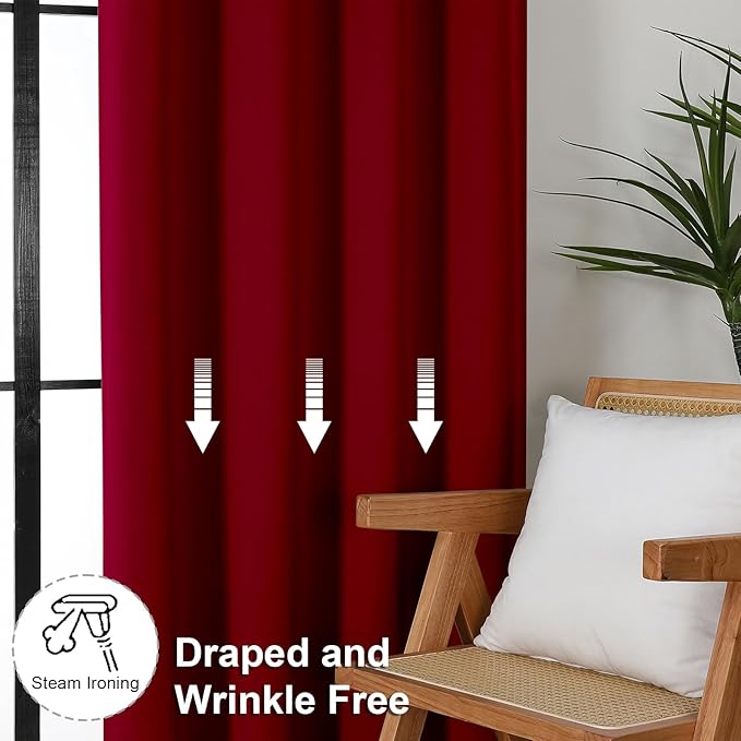 Simplebrand Ava Red Blackout Curtains for Bedroom 63 Inch Length 2 Panels Set, Nursery Thermal Insulated Energy Saving Rod Pocket Window Treatment Curtains Blackout Drapes, W40 x L63 Inch, Red