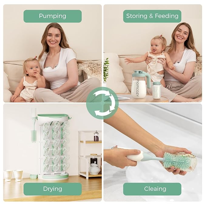 Momcozy DIY Larger Bottle Drying Rack for 18 Bottles, Space Saving Countertop Vertical Rack with Brushes Holder, Detachable Travel Bottle Rack for Baby Accessories & Pump Parts