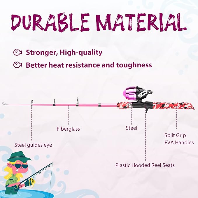 Kids Fishing Pole, Portable Telescopic Kids Fishing Poles for Boys and Girls, Fishing Rod and Reel Combo Kit with Tackle Box, and Fishing Net, Best Fishing Pole for Toddler Youth