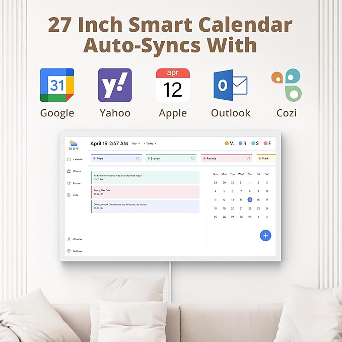 Dragon Touch 27 inch Digital Calendar Chore Chart – Interactive Touchscreen, Smart Family Planner, Hearth Display Desk Digital Calendar Seamless Scheduling