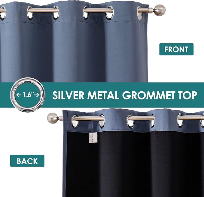 ChrisDowa 100% Blackout Curtains for Bedroom with Black Liner, 2 Thick Layers Total Blackout Thermal Insulated Grommet Window Curtains 2 Panels Set (Stone Blue, 42 x 84 Inch)