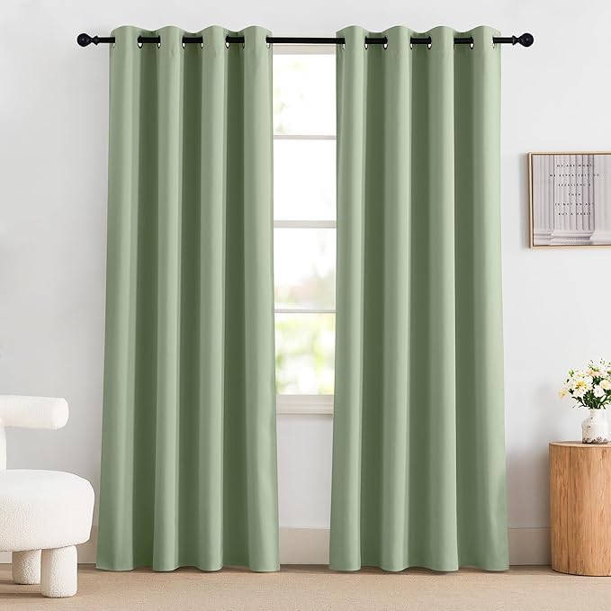 NICETOWN 100% Blackout Curtains 84 inch Long for Bedroom, Total Blackout Thermal Insulated Grommet Long Window Curtains 2 Panels Set, 2 Panels, Olive, 52 inch Wide