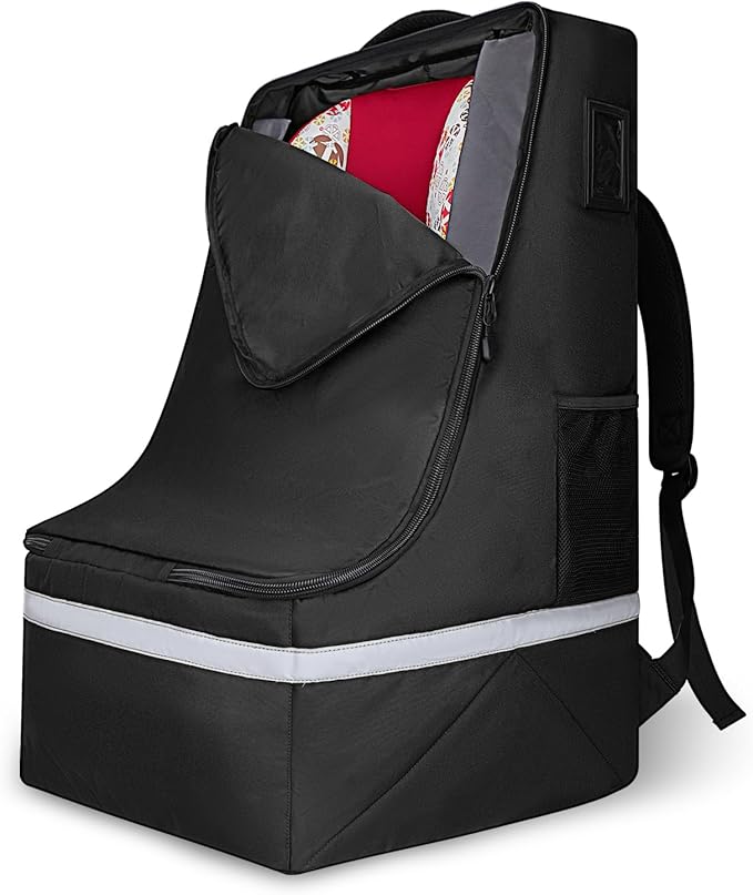 Car Seat Travel Bag for Airplane,Infant Seat Travel Bag with Shoulder Strap,Padded Car Seats Backpack with Reflective Stripes,Large Carseat Carrier Bag Travel Car Seat Cover, Black