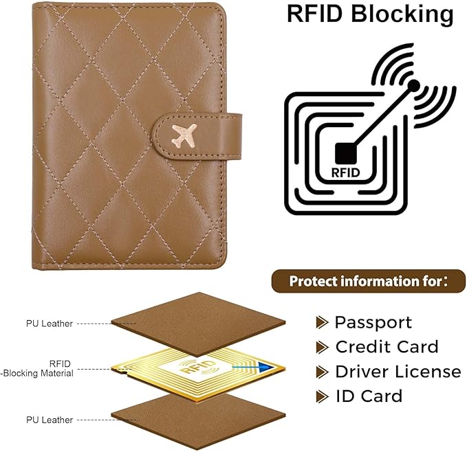 Melsbrinna Rfid Passport Holder for Travel women/Men, Cute Passport Wallet Rfid Blocking Card Slots, Rfid Passport Cover/CaseTravel Wallet, Passport Book Holder (1, LG KHAKI)