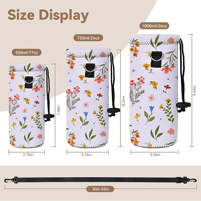AUPET Water Bottle Sling Bag Carrier Crossbody Sleeve,Insulated Neoprene Bottle Case Holder Pouch Cover 500ML/17oz with Shoulder Strap for Walking Women Men
