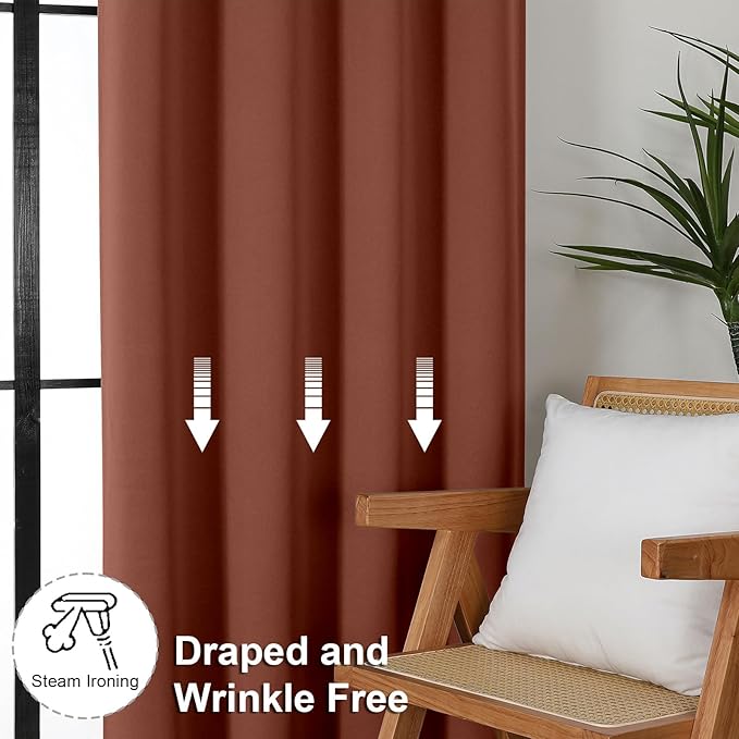 Simplebrand Ava Terracotta Short Blackout Curtains for Bedroom 45 Inches Long 2 Panels Set, Solid Thermal Insulated, Energy Saving Window Treatment Curtains Blackout Drapes, W40 x L45 Inch, Terracotta
