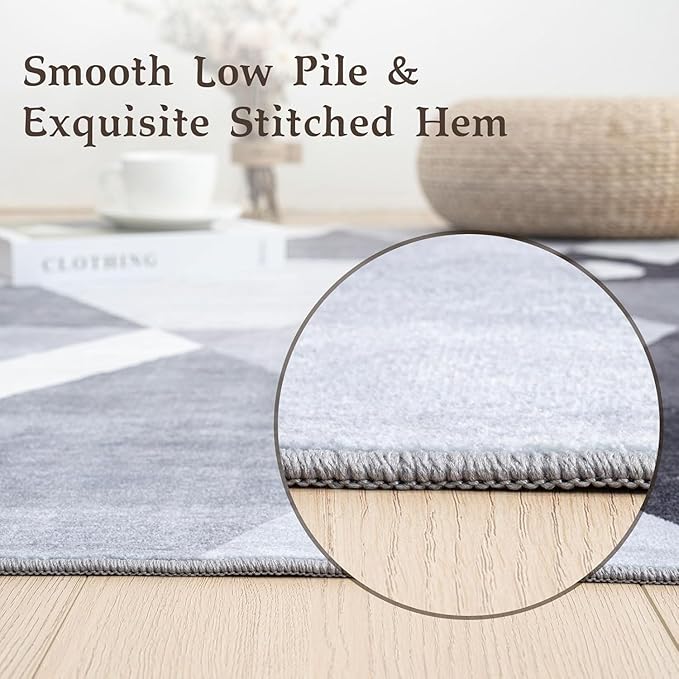 HOMFINE Washable Modern Area Rug - Geometric Style 8x10 Rugs for Living Room, Bedroom, Machine Washable Rug Soft Non Slip Non Shedding Area Rug - Grey, 8'x10'