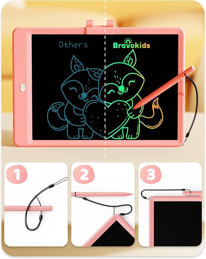 Bravokids Toys for 3 Years Old Girls Boys, LCD Writing Tablet 10 Inch Doodle Board, Electronic Drawing Pads, Educational Birthday Gift for 3 Years Old Kids Toddler (Light Pink)