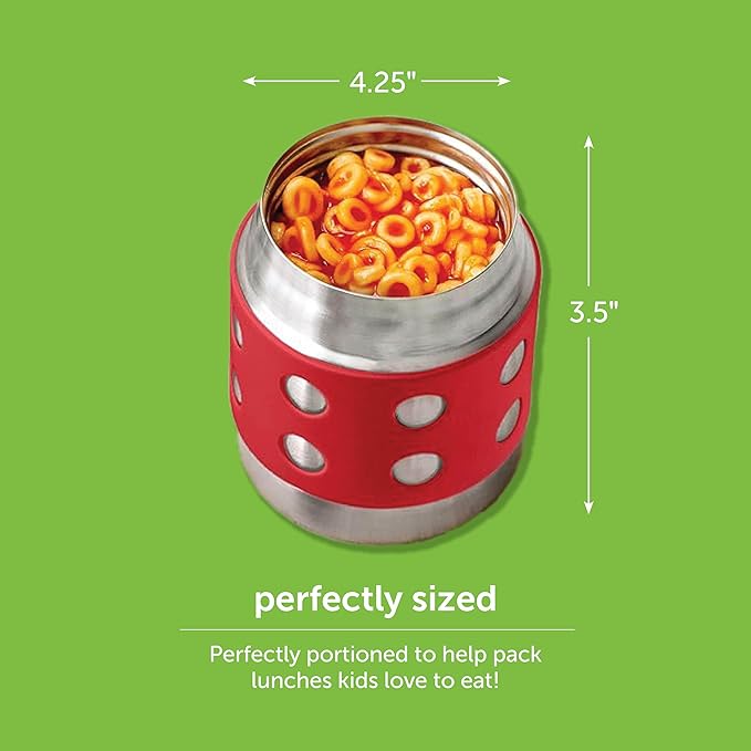 LunchBots Thermal 8 oz Triple Insulated Thermos - Hot 6 Hours or Cold 12 Hours - Leak Proof Thermos Soup Jar - All Stainless Interior - Navy Lid - Red Dots