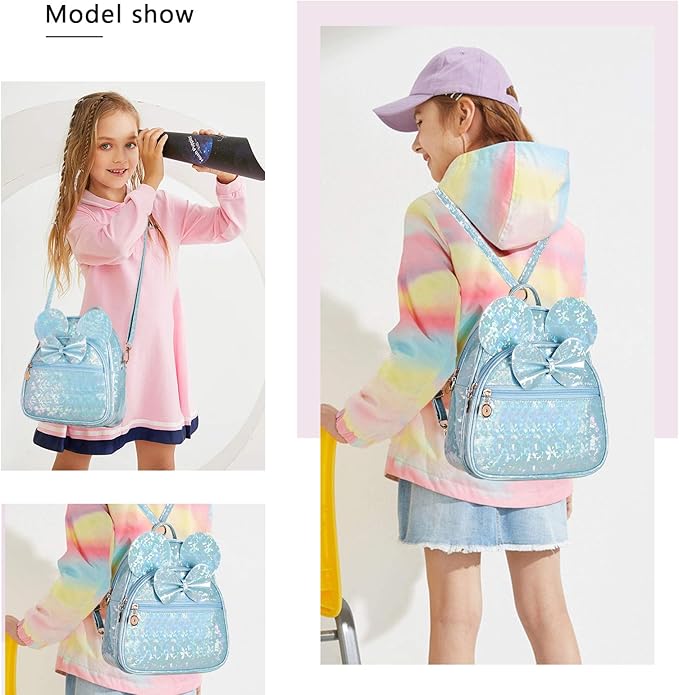 KL928 Girls Bowknot Polka Dot Cute Mini Backpack Small Daypacks Convertible Shoulder Bag Purse for Women