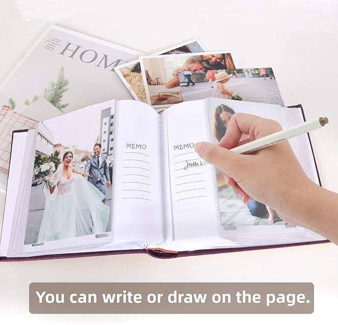 RECUTMS Photo Album 4x6 with Writing Space 100 Photos Photo Book, Leather Cover Picture Album with Memo Areas for Wedding Anniversary Family Baby Couple Valentines Graduation Travel (Purple)