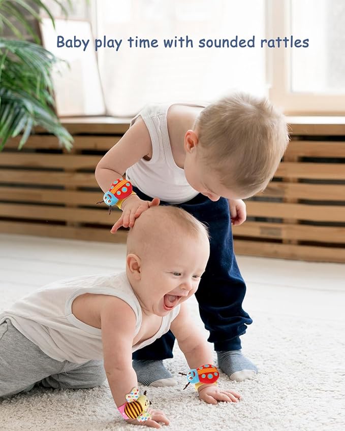 Wrist Rattles Foot Finder Rattle Toy for 0-6 Months Baby, Feet Leg Ankle Socks Arm Hand Bracelet Shaker for 6-12 Months Infant boy & Girl, Gift Set for 0-3 Years Newborn Babies (5 pcs-F)