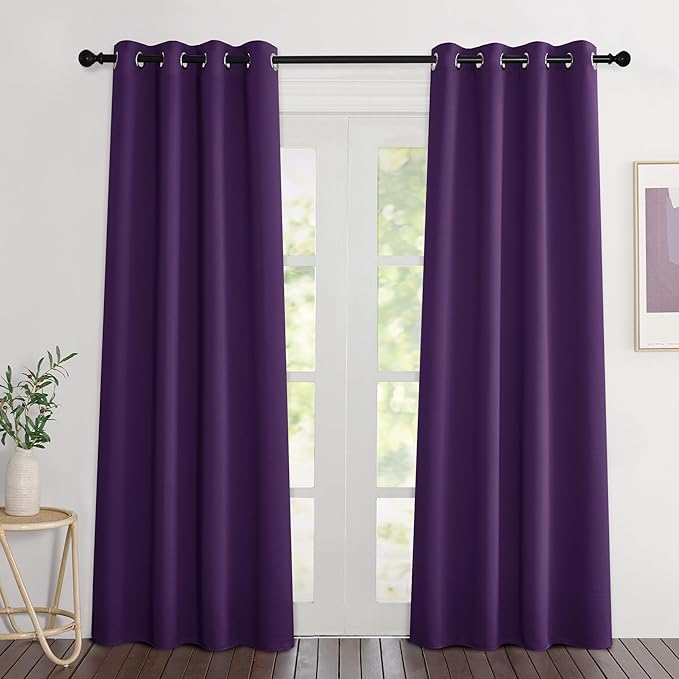 NICETOWN Blackout Royal Purple Curtains 84 inches Long, Grommet Room Darkening Thermal Insulated Sound Dampening Window Treatments for Bedroom/Home Office, 2 Panels, W46 x L84