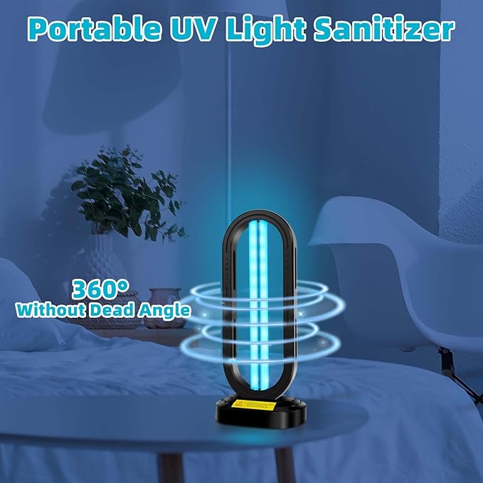 UV Light Sanitizer,4-Speed Timing and Remote Control UVC Home Disinfection Device,Portable Ultraviolet Light Sanitizer for Dust Mites,UV Lamp for Whole Room,Black