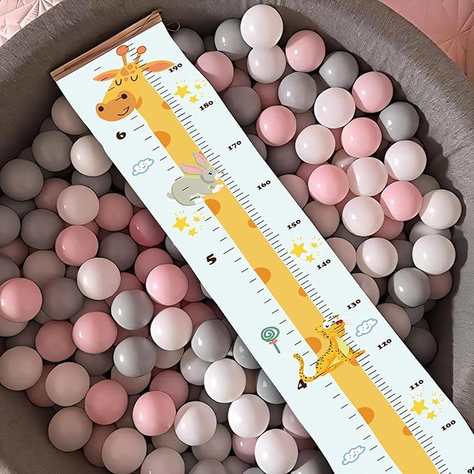 Kids Growth Chart, Wood Frame Fabric Canvas Height Measurement Ruler from Baby to Adult for Child's Room Decoration 7.9 x 79in (7.9 x 79in, Giraffe)